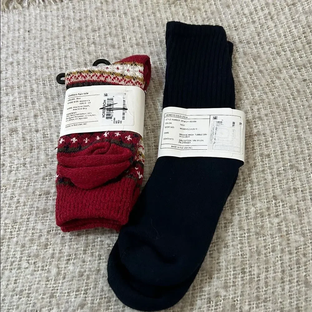 American Trench TWO pair of socks, Navy & Cotton Fair, size Women US6-10, NWT